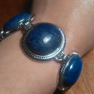 Lapis Lazuli Silvertone Toggle Clasp Bracelet
